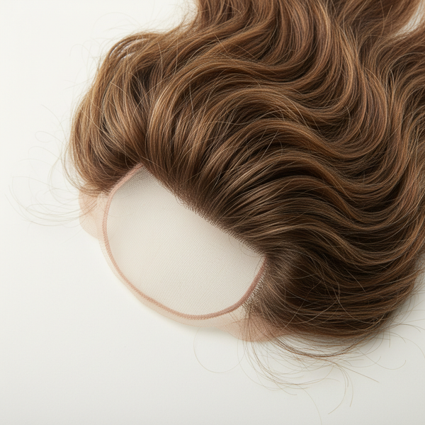 High-quality human hair patch with natural texture and lace base.