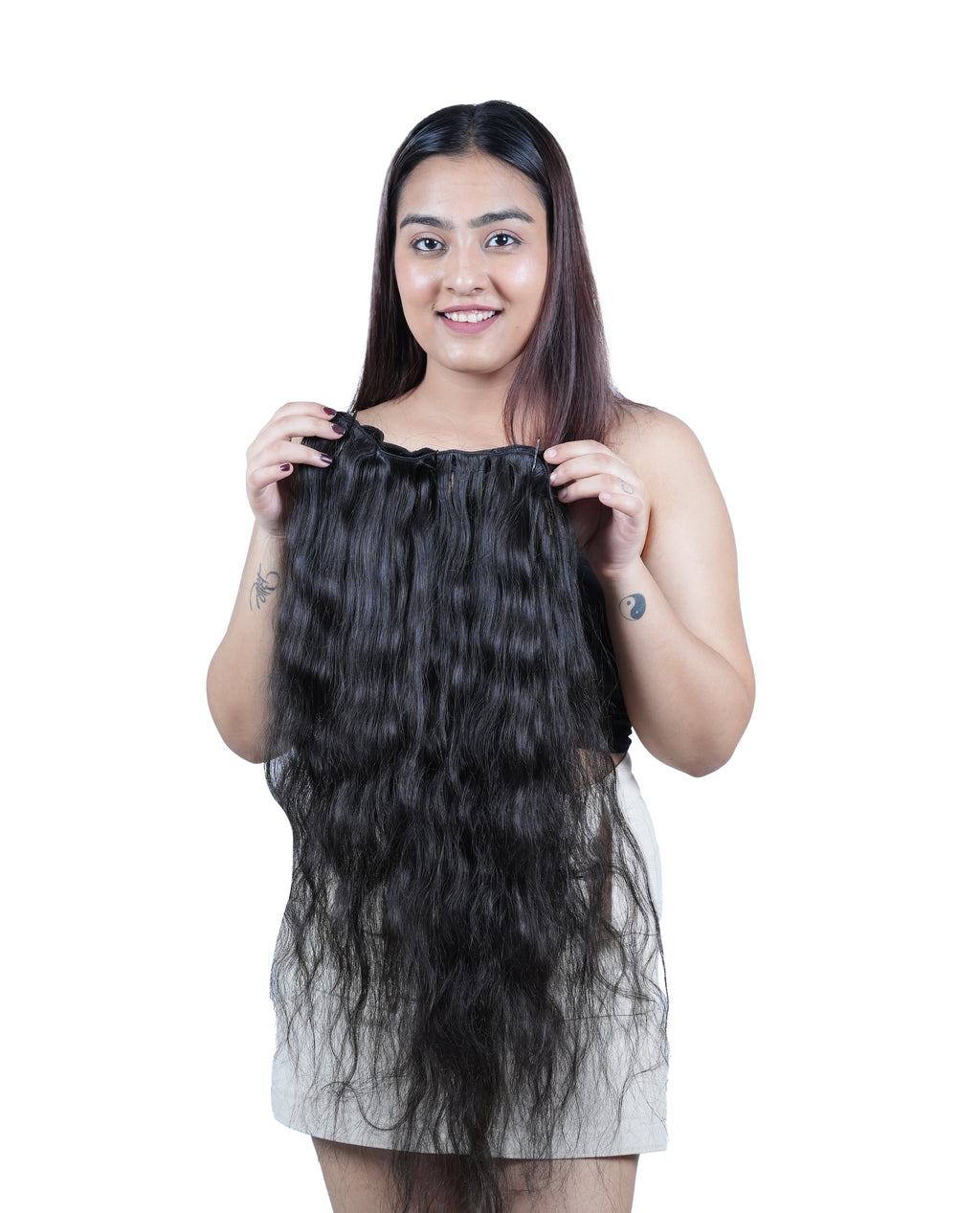 Clip sew in machine weft hair extensions for women