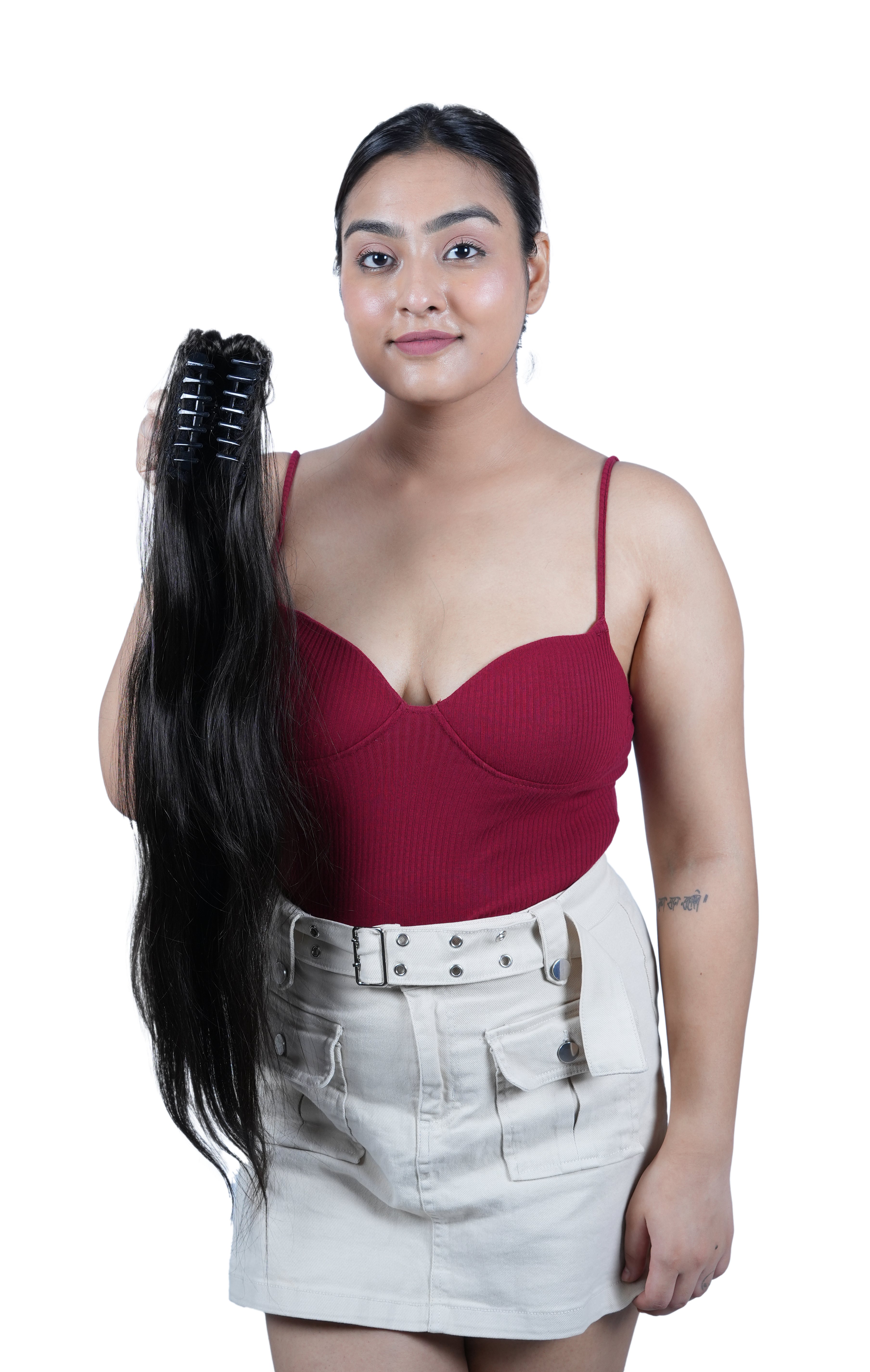 Long sleek ponytail extension for women, celebrity hairstyle pony tail