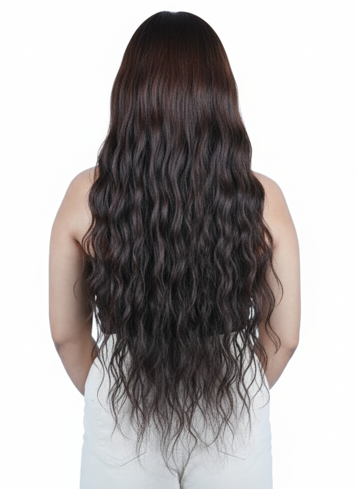 Natural black machine weft hair extensions